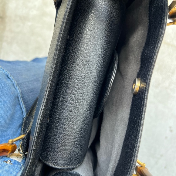 ❤️GORGEOUS VINTAGE AUTHENTIC GUCCI DIANA BLACK LEATHER BAMBOO HANDLE LEATHER - Picture 7 of 15